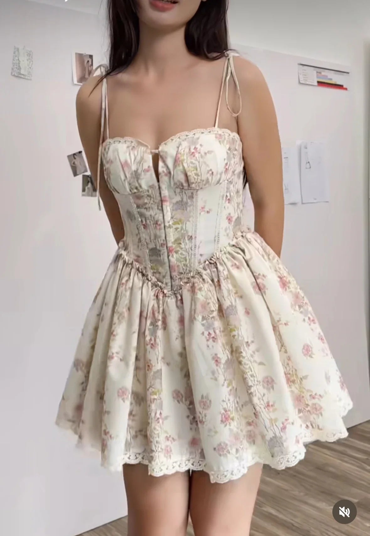 Women's Mini Dress — Lace Stitching Tie Waist Corset Bodice - Hudson Harper - Women Mini Dress