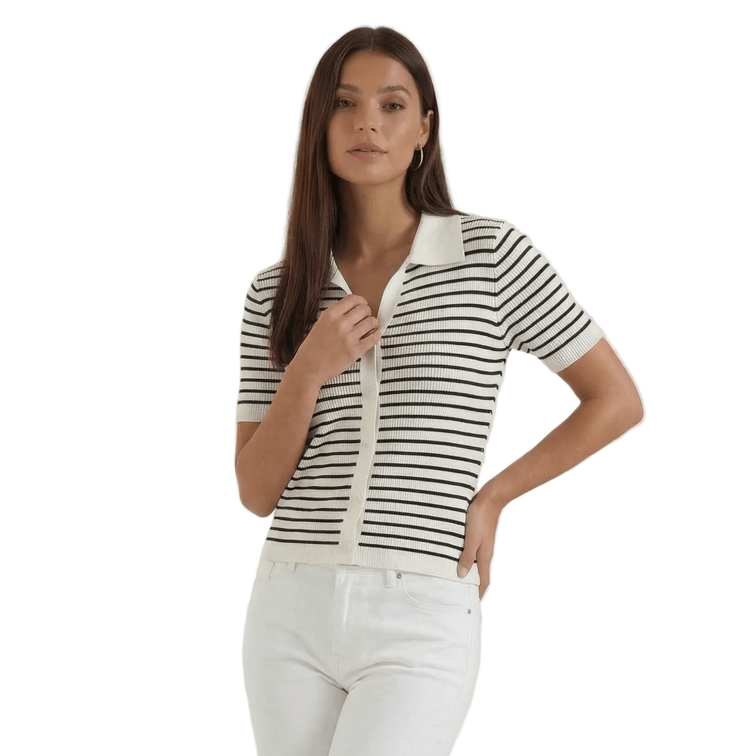 Women's Polo Shirt — Front Button Placket Collar Design - Hudson Harper - Women Top
