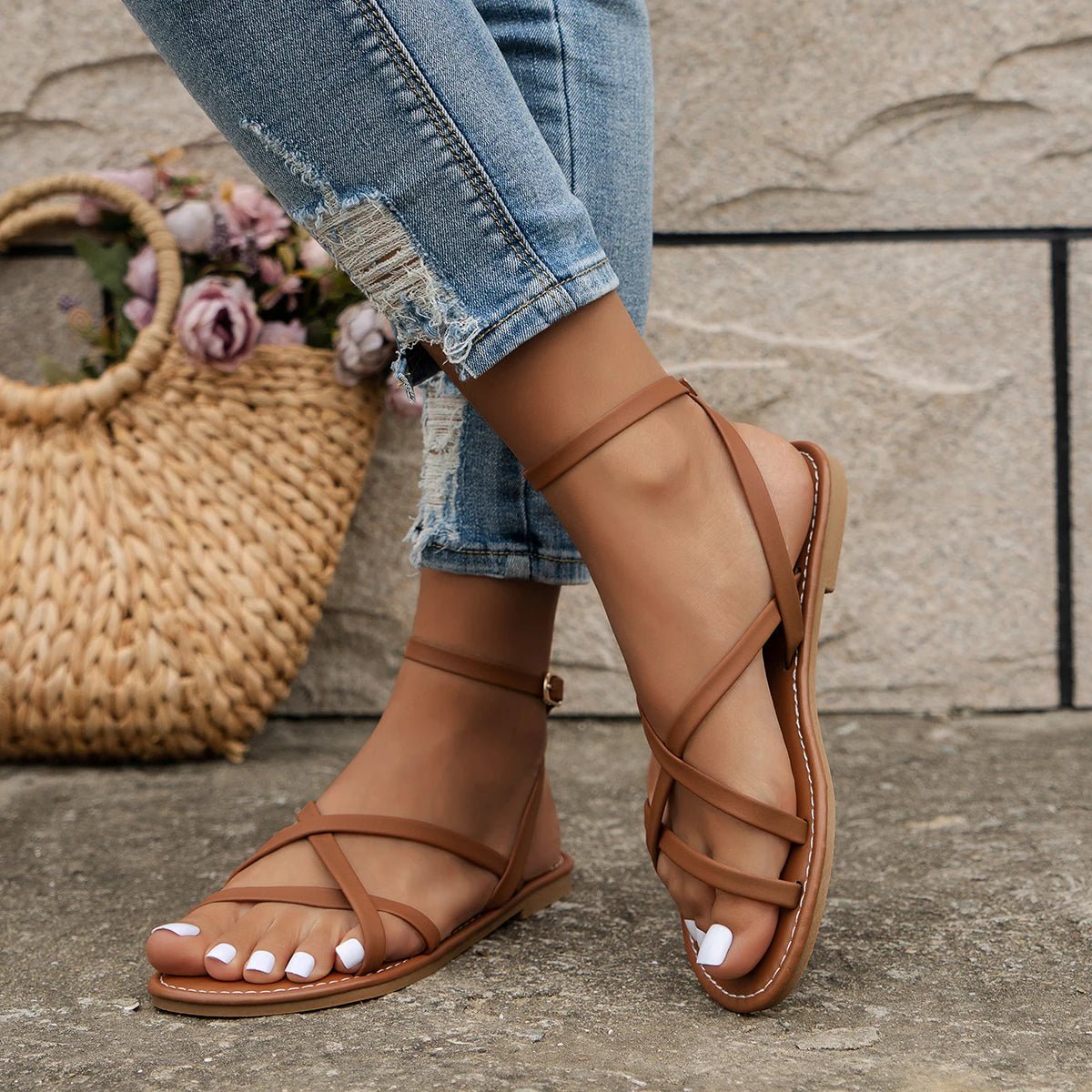 Women's Sandals — Strappy Open Toe Back Zipper Closure - Hudson Harper - Women Sandals