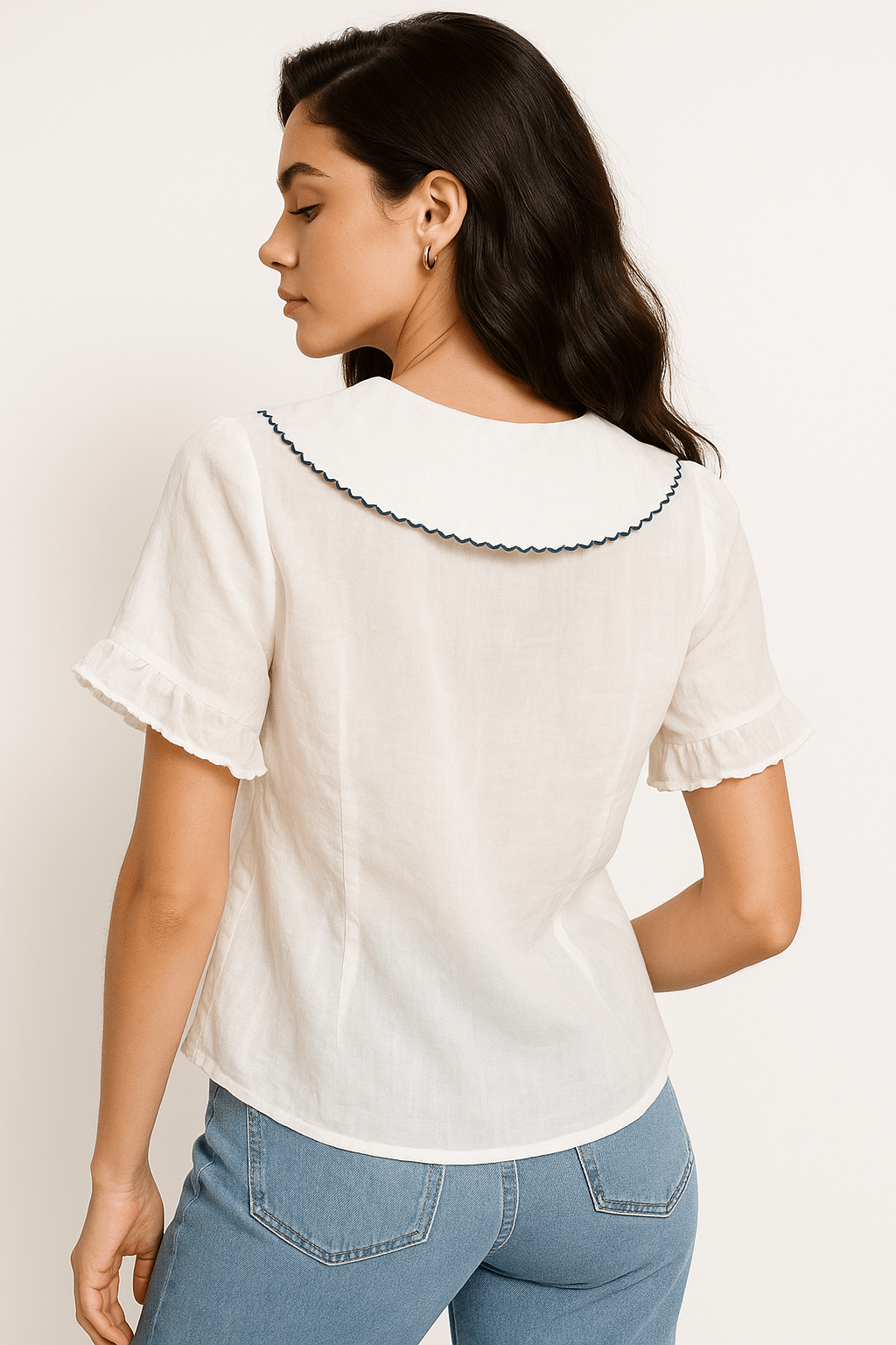 Women's Shirt — Button - Up Doll Collar Scalloped Sleeves - Hudson Harper - Women Top