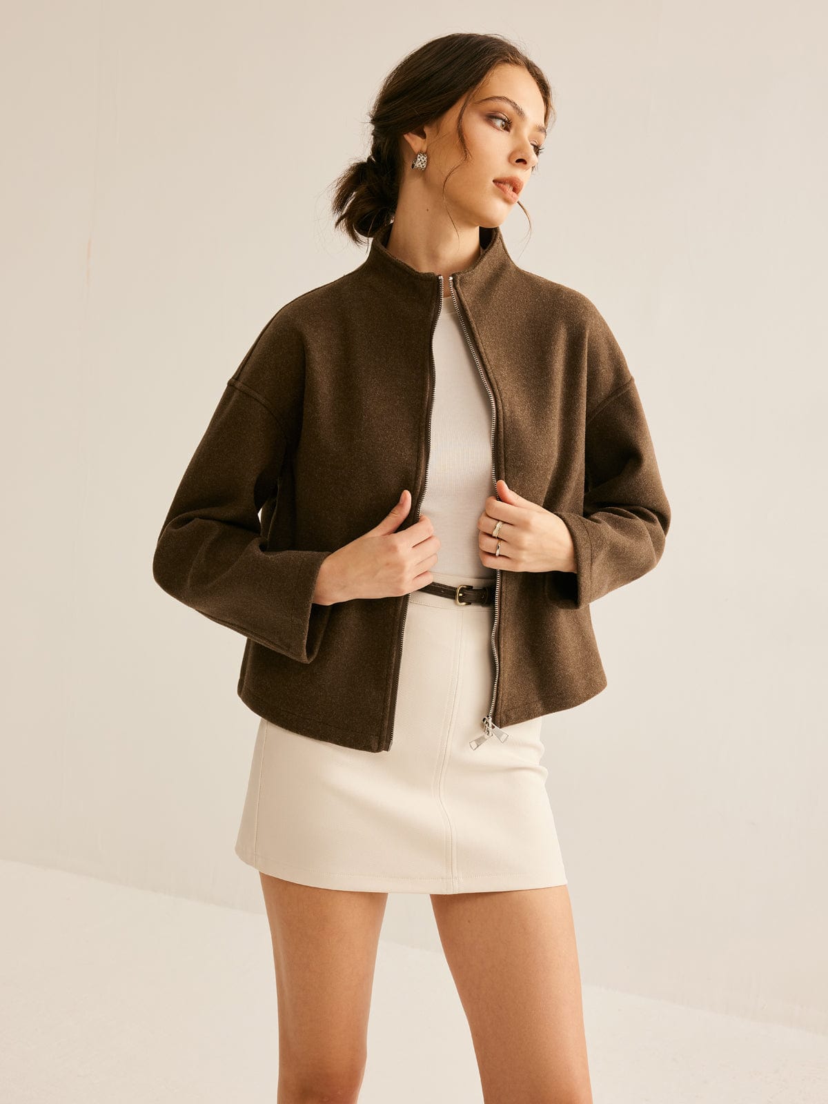 Women's Short Coat — Stand - Up Collar Zipper Closure Design - Hudson Harper - Women Coat