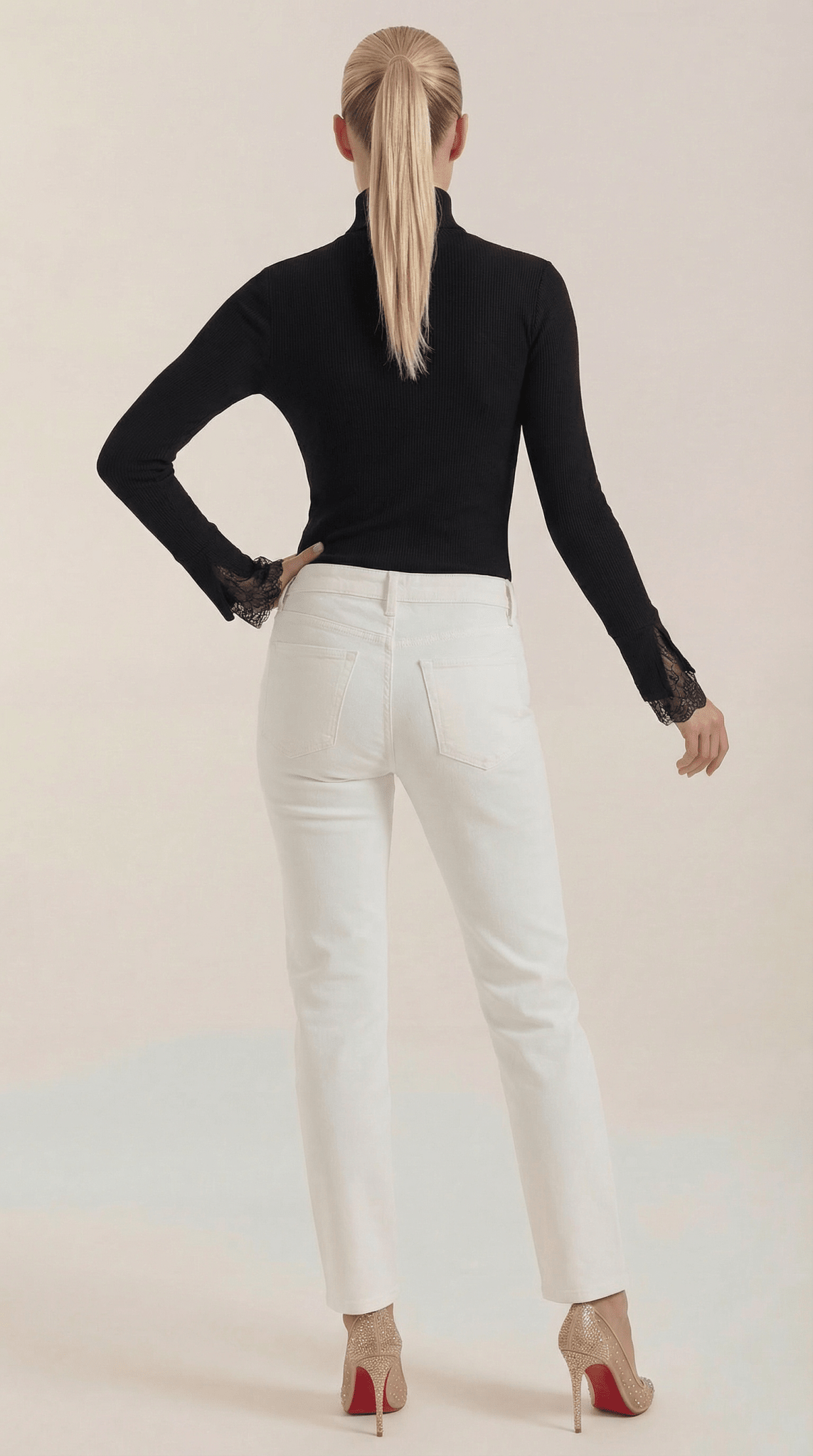 Women's Top — Fitted Roll Neck Long Sleeve Lace Cuffs - Hudson Harper - Women Top