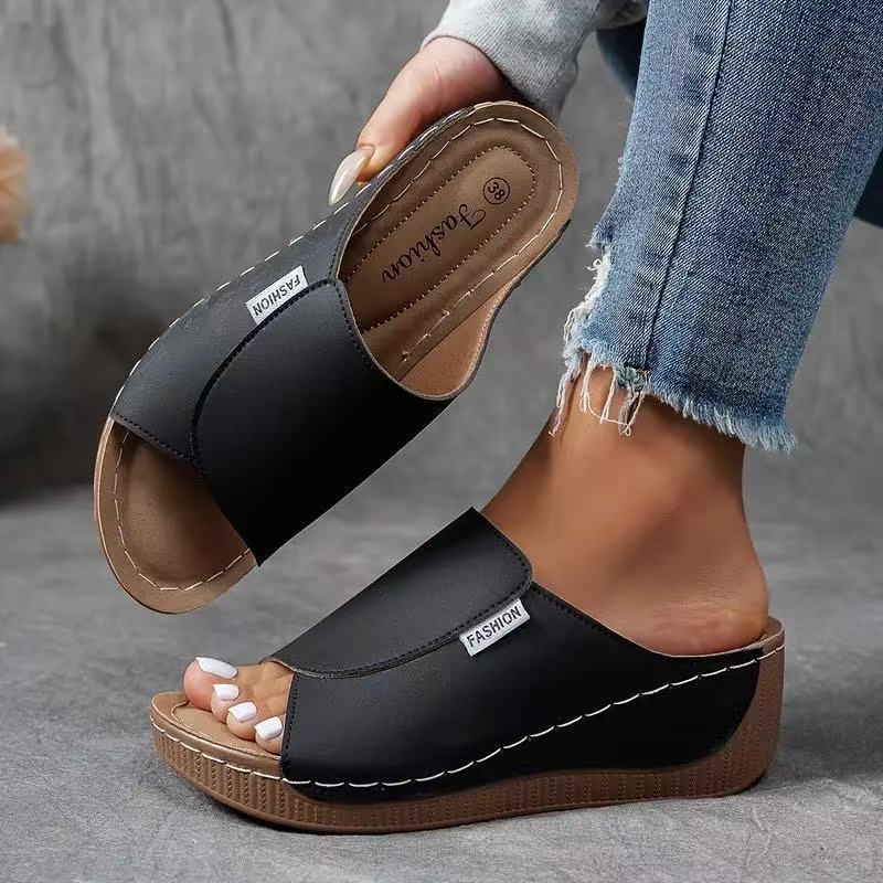 Women's Wedge Sandals — Slip - On Open Toe Platform Design - Hudson Harper - Women Sandals
